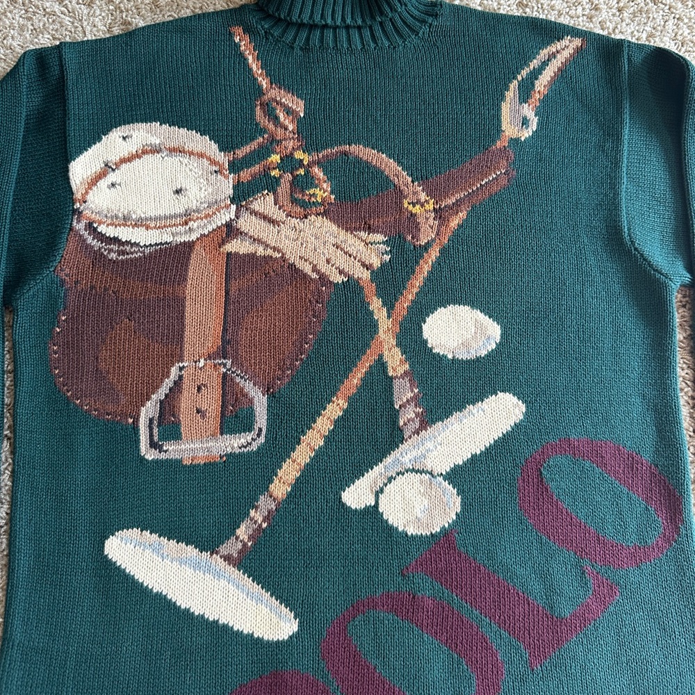 EXTREMELY RARE - 70s POLO RALPH LAUREN Equestrian Saddle/Clubs Knit Sweater - Picture 5 of 14